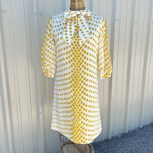 Authentic 1960s R&K Originals Mod Shift Dress, Bow, Puff Sleeves, Twiggy